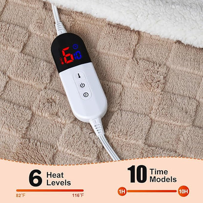 Electric Blanket, Heated Blanket with 6 Heat Levels & 10 Hours Auto Off, Soft Checked Flannel Fast Heating Blanket with ETL & FCC Certification (Khaki, 72"X84")