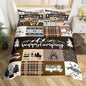 Camper Patchwork Duvet Cover Set Full Size,Happy Camping Cabin Hunting Adventure Comforter Cover with 2 Pillowcases,Travel Trailers Decor Boho Aztec Exotic Breathable Bedspread for Boys Teens