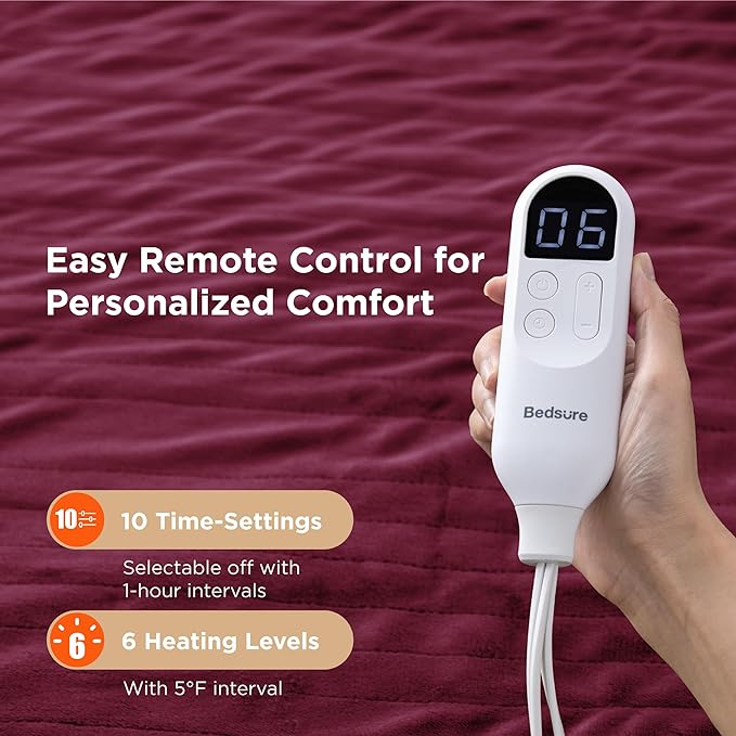 Bedsure Electric Blanket Twin - Soft Flannel Heated Blanket, Fast Heating with 10 Time Settings & 6 Heat Settings, for Grandma, Women, Men (62x84 inches, Red)