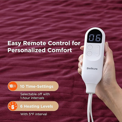 Bedsure Electric Blanket Twin - Soft Flannel Heated Blanket, Fast Heating with 10 Time Settings & 6 Heat Settings, for Grandma, Women, Men (62x84 inches, Red)