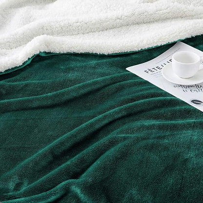 IR Imperial Rooms Emerald Green Sherpa Fleece Throw Blanket Twin Size for Bed - Wholesale Bulk Pack of 12 Sherpa Blankets - Soft Fluffy Throw Blankets for Hotels, Guest Bedroom, 60x80 Inches