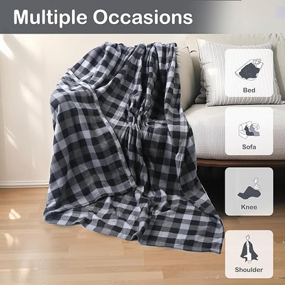 Electric Heated Blanket Full 72"x84", Soft Fleece with 10 Hours Auto-Off & 4 Heating Levels, Ultra-Soft, Warm Cozy, Machine Washable, Plaid Pattern, Dark Gray