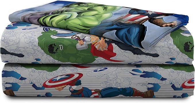 Marvel Avengers Blue Circle 4 Piece Twin Bed Set - Includes Reversible Comforter & Sheet Set - Super Soft Fade Resistant Polyester (Official Marvel Product)
