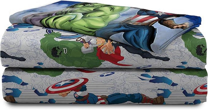 Marvel Avengers Blue Circle 4 Piece Twin Bed Set - Includes Reversible Comforter & Sheet Set - Super Soft Fade Resistant Polyester (Official Marvel Product)