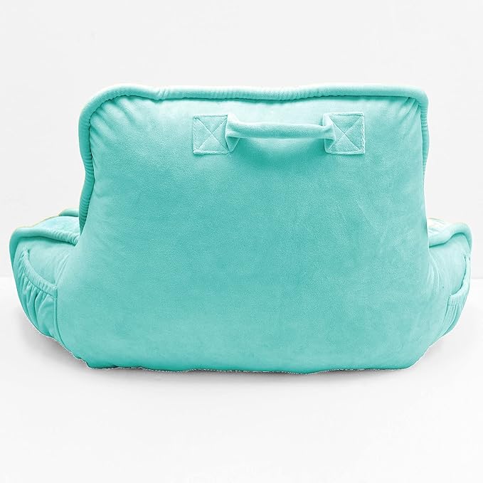 Super Soft Velvety Backrest Reading Bed Rest Pillow with Arms and Pockets 18" H for Sitting in Bed Couch Sofa, Back Support Wedge Cushion with Removable Cover, 20" x 18" x17", Pastel Blue
