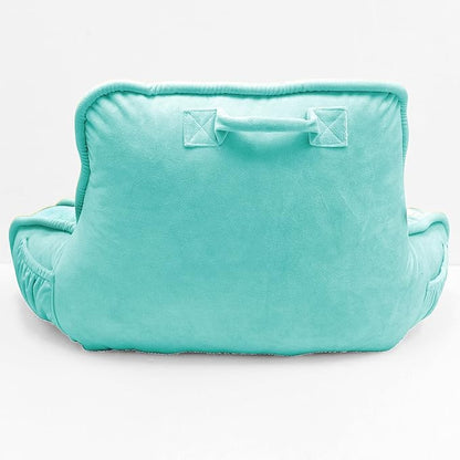 Super Soft Velvety Backrest Reading Bed Rest Pillow with Arms and Pockets 18" H for Sitting in Bed Couch Sofa, Back Support Wedge Cushion with Removable Cover, 20" x 18" x17", Pastel Blue