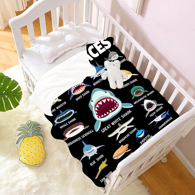 Shark Blanket Gifts for Kids Newborn Shark Lovers Shark Faces Blanket Super Soft Warm Fleece Flannel for Travel Beach Sofa Shark Room Decor Christmas Birthday Easter 40"X30"-XS