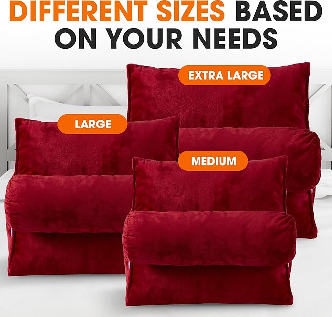 Cheer Collection Reading Wedge Pillow – TV Pillow with Adjustable Bolster Pillow, Memory Foam Back Support for Couch & Bed, Pillow Chair for Bed, Reading Pillows for Adults & Kids, Maroon