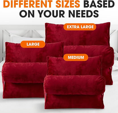 Cheer Collection Reading Wedge Pillow – TV Pillow with Adjustable Bolster Pillow, Memory Foam Back Support for Couch & Bed, Pillow Chair for Bed, Reading Pillows for Adults & Kids, Maroon