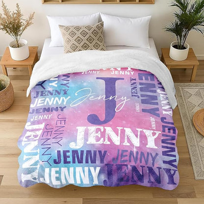 Personalized Blankets for Teen Boys Girls - Printed in USA Custom Blanket with Kid Names Reversible Plush Ultra-Soft Sherpa Fleece Monogrammed Baby Throw Blankets Customized Birthday Gifts for Adults
