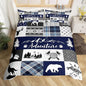 Bear Print Bedding Set King Size for Teens,Deer Antler Animals Hunting Adventure Comforter Cover with 2 Pillowcases,Pine Arrow Blue Check Plaid Vintage Duvet Cover Set Microfiber Quilt Cover