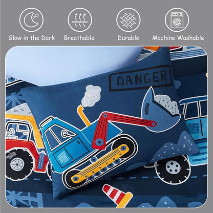 Kids Comforter Set Full Size for Boys, Glow in The Dark Truck Bedding Set 1 Comforter, 1 Decor Pillow, 2 Pillow Shams