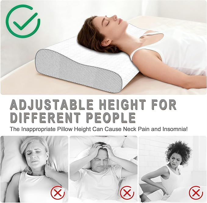 Cervical Pillow for Neck Pain Relief, Memory Foam Pillow, Ergonomic Adjustable Contour Bed Pillow for Side, Back & Stomach Sleepers (1, 23.6 * 15.7inch)