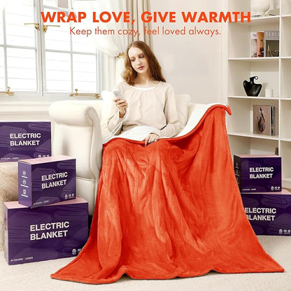 Heated Blanket Full 72" x 84" - Ultra Soft Flannel Heating Blanket with 6 Heating Levels & 10 Hours Adjustable Timer, Fast Heating and Electric Lap Blanket for Office (Orange)