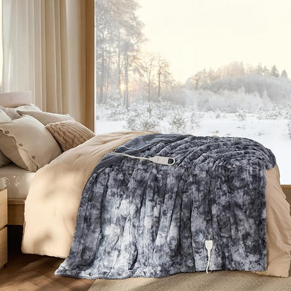 Bedsure Faux Fur Heated Blanket Twin Size, Fast Heating Electric Blanket Twin Size with 6 Heating Levels & 10 Time Settings, Cozy Gifts for Women Men (62x84 inches, Grey)