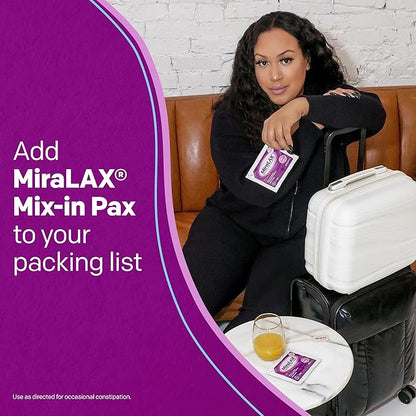 MiraLAX Gentle Constipation Relief Laxative Powder, Stool Softener with PEG 3350, No Harsh Side Effects, Single Dose Mix-In Pax with Mixing Stirrers, Travel Pack, 10 Dose