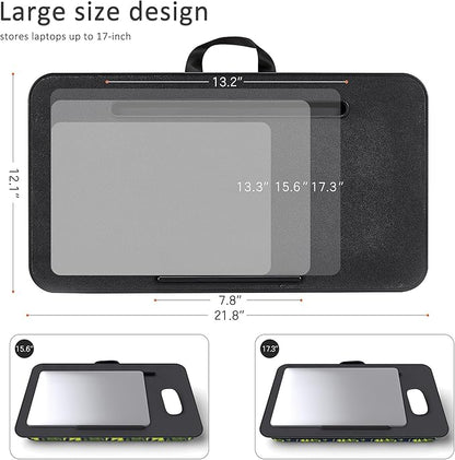 Millhome Lap Desk | Portable Laptop Desk – Fits Up to 17.3" Laptops – Detachable & Washable Cushion, Phone Holder, Device Ledge – for Writing, Working, Reading on Bed, Couch, Sofa, Floor – Green Palm