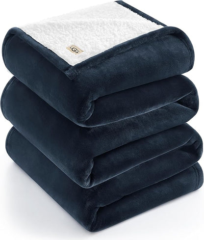 UGG Nita King/California King Blanket Fleece Fluffy Reversible Soft Fuzzy Bedding Cozy Plush Warm Oversized Blanket Machine Washable Bedroom Decor for Big Couch or Bed, 110-inch x 90-inch, Navy Blue