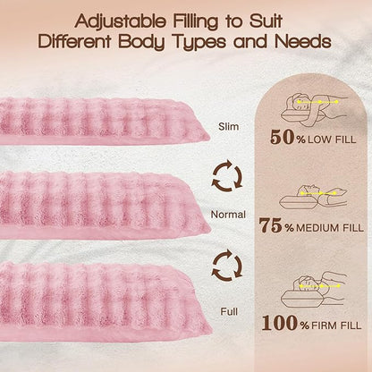 YZ HOME Faux Fur Fluffy Body Pillow for Adults - Firm Body Pillow Insert with Shredded Blue Memory Foam, Adjustable Height, Soft Support for Side Sleeping, Pregnant Women, Washable, 20x54 Inch (Pink)