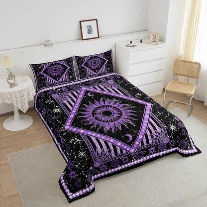 Castle Fairy Purple Sun Moon Comforter Set Mandala Bohemian Bedding Set for Kids Girls Women Adults Starry Sky Galaxy Comforter Psychedelic Quilted Duvet Set Bedroom Collection Twin Pink 2Pcs