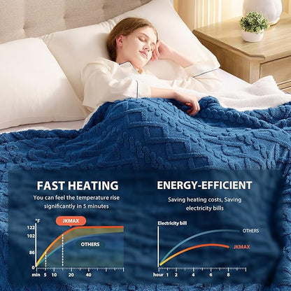 Heated Electric Blanket Queen Size-84"x90" Heating Blanket with 10 Heating Levels & 5 Time Settings Over-Heat Protection，Winter Warmer for Adults with ETL Certification（Blue）