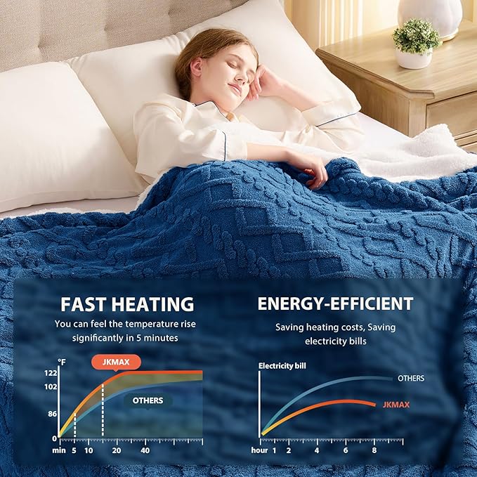Heated Electric Blanket King Size-100"x90" Heating Blanket with 10 Heating Levels & 5 Time Settings Over-Heat Protection，Winter Warmer for Adults with ETL Certification（Blue）