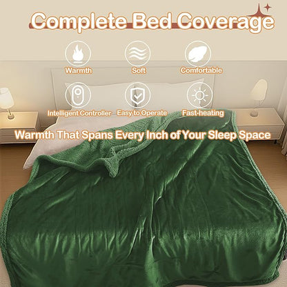 Heated Blanket Full Size Electric Blanket 72" x 84" with 5 Levels Heating & 10Hs Auto Off, Silky Microplush Flannel & Warm Sherpa Fabric, Machine Washable, Great Christmas Birthday Gifts, Green