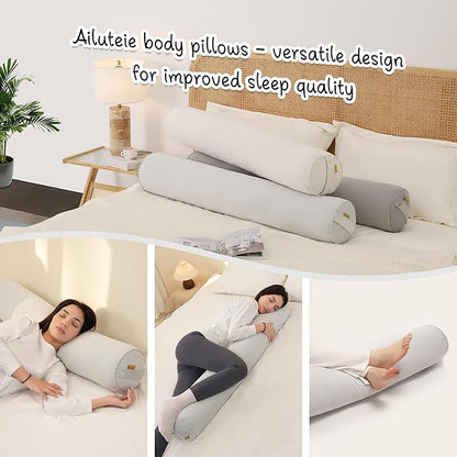 Long Pillow for Bed – Round Bolster Pillow for Adults, Body Pillow for Sleeping, Ergonomic Support,47.24x 7.87 Inches,Silver Gray