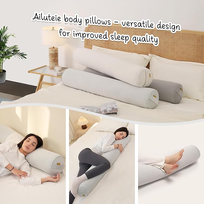 Body Pillow for Adults – Long Bolster Pillow for Bed, Round Cuddle Pillow, Full Support for Side Sleepers,47 x 7.87 Inches,Silver Gray