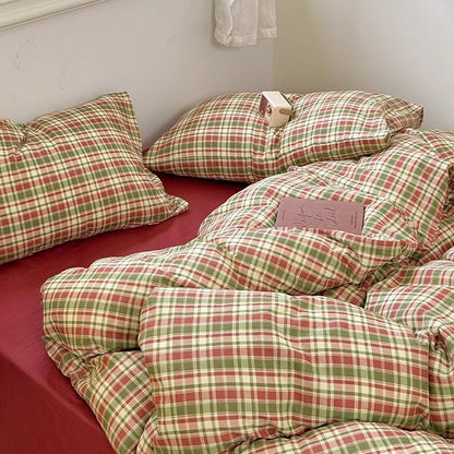 BuLuTu Muslin Duvet Cover King, Striped Pattern Duvet Cover Set Linen Like Gauze Cotton Quilt Cover with 2 Pillowcases, Soft Breathable Bedding Set,Zipper & 8 Corner Ties