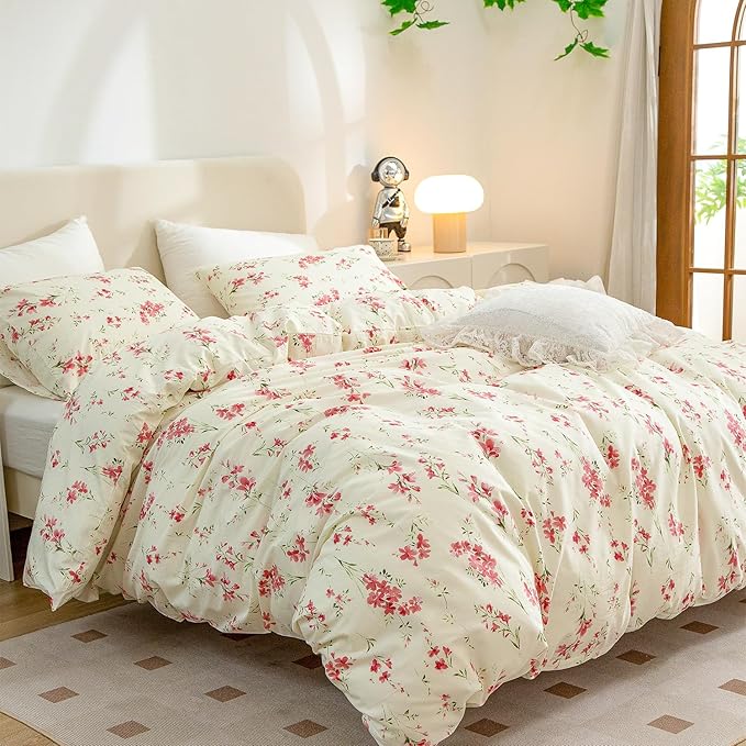 Jane yre Floral Duvet Cover Twin 3 Pieces Bedding Set Brushed Microfiber Twin Garden Style Flower Pattern Flower Twin Duvet Cover, with Zipper Closure, Luxury Soft Breathable Comfy