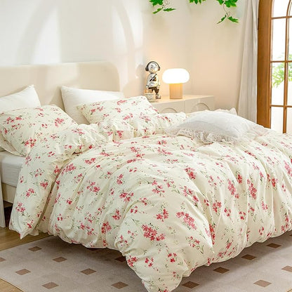 Jane yre Duvet Cover Floral King Brushed Microfiber 3 Pieces Bedding Sets, Garden Style Pattern Duvet Cover Flower, with Zipper Closure, Luxury Soft Breathable Comfy