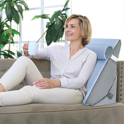 Bed Wedge Pillow for Sleeping, Adjustable Wedge Pillow Set for After Surgery, Elevated Triangle Pillow for Acid Reflux and Back Pain Relief, Post Surgery, Sleep Apnea, Back Suppor
