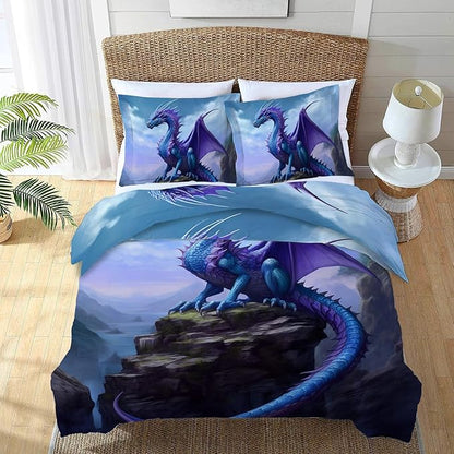 Dragon Bedding Set 3 Pieces Twin Size Purple Dragon Duvet Cover Comforter Cover Sets for Boys Girls Teens Women