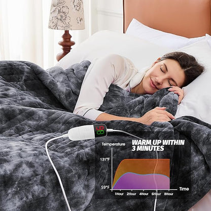 greenoak Heated Electric Blanket Throw, Faux Fur Sherpa Heating Blanket for Sofa Bed, Warm Winter Gift for Dad/Grandma, Heater Lap Blankets 5-Position Timer &10 Heating Levels 84''*90" Marble Grey
