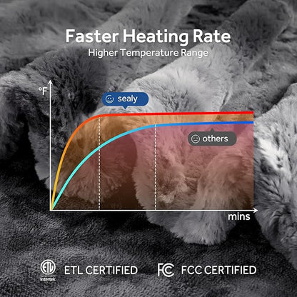 Sealy Electric Blanket Full Size, Heated Warming Blanket Faux Fur & Flannel with 10 Heating Levels & 1-12 Hours Auto Shut Off, Fast Heating, Machine Washable, Grey, 80 x 84 Inch