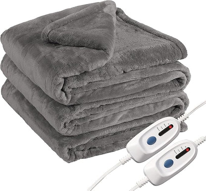 Electric Heated Blanket Queen Size 84"x90", Dual Control Fast Heating Cozy Heated Blanket for Bed, 10 Hours Auto Off & 4 Heating Levels, Warm Gift for Grandma-Light Gray