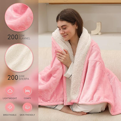 ESTINGO Heated Blanket Full Size, Electric Blanket with 6 Heating Levels & 1-10 Hours Auto Off, Machine Washable Plush Heating Blanket with Timer for Bed Camping Office 72" x 84", Pale Pink