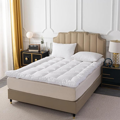 Breathable Mattress Topper, Soft Plush Queen Mattress Pad, Extra Thick Quilted Pillow Top with Fluffy Down Alternative Fill and 400TC Cotton Cover for Back Pain Relief and Support(60x80 inch)