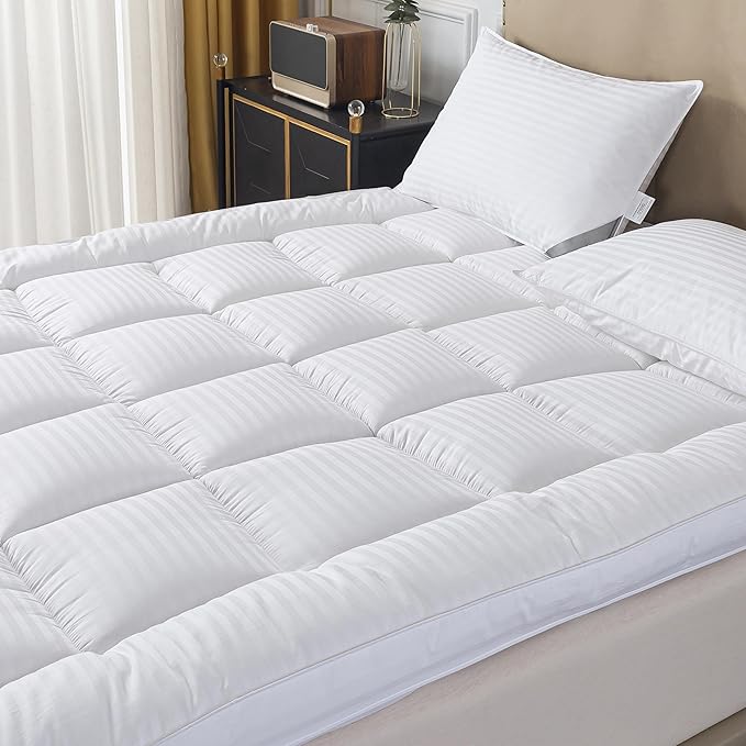 Breathable Mattress Topper, Soft Plush Queen Mattress Pad, Extra Thick Quilted Pillow Top with Fluffy Down Alternative Fill and 400TC Cotton Cover for Back Pain Relief and Support(60x80 inch)