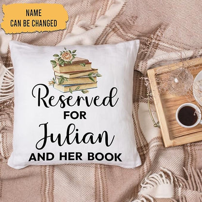 Hyturtle Personalized Book Throw Pillow (Insert Included) Gifts for Book Lover Reading Books Club Librarian on Birthday Valentines - Funny Book Lover Gifts - Custom Name Couch Cushion Decor Pillow