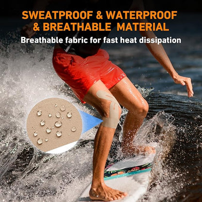 PreCut Kinesiology Tape for Knees, 12 PCS Waterproof KTQUICK Knee Tape for Knee Pain Relief Pre Cut, Original Cotton Athletic Knee Tape, Waterproof & Hypoallergenic Latex-Free for Sports (Beige)