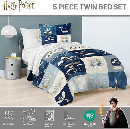 Jay Franco Kids Comforter Set Includes Sheets and Pillow Covers - Soft and Cozy Bed Set for Stylish Room Decor, Multi - Harry Potter, 5 Piece Twin Size Bedding