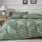 JELLYMONI Cotton Duvet Cover Oversized King Size - Green Striped Comforter Cover with Button 100% Washed Cotton 3PCS Breathable Soft Solid Bedding Set Duvet Cover 120×98in & 2 Pillowcases