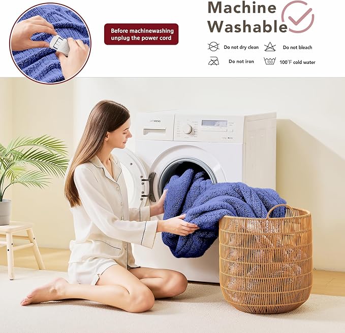 Heated Electric Blanket King Size - 100"x90" Heating Blanket with 10 Heating Levels & 5 Time Settings Over-Heat Protection, Winter Warmer for Adults with ETL Certification（Navy Blue）
