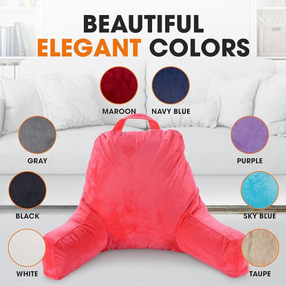 Cheer Collection Reading Pillow with Arms – Portable Bed Pillow for Sitting Up & Support, Hollow Fiber-Filled Back Rest Pillow for Sitting in Bed & Couch, Machine Washable, Hot Pink