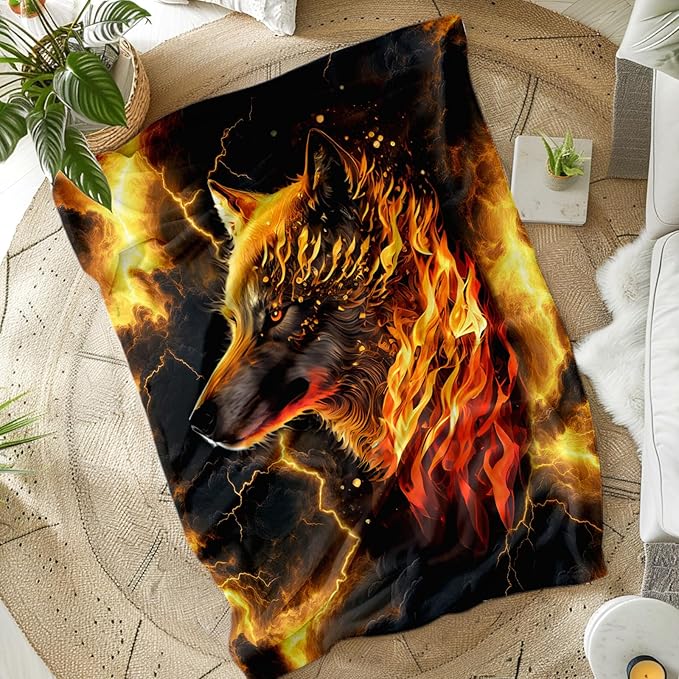 Boys Blankets Wolf Blanket for Kids Teen Wolf Theme Gifts, Cool Warm 50 x 40 Inches Flannel Throw for Bed Living Room Garden Home Decor