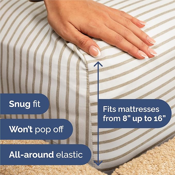King Sheets Set 6 Piece - Includes 4 Pillowcases - Bed Sheets King Size - Soft Hotel Luxury Bedding - Cooling, Comfy & Breathable - 1 Flat & 1 Fitted & 4 Pillowcases w/ Deep Pockets - Beige Stripes