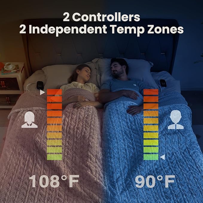 Bearhug Electric Blanket King Size 100" x 90" Dual Controllers Heated Blanket, 10 Heat Settings, 1-12 Hour Auto Shut-Off, Faux Fur & Sherpa Dual-Sided, Machine Washable, Gift-Ready Elegant Packaging