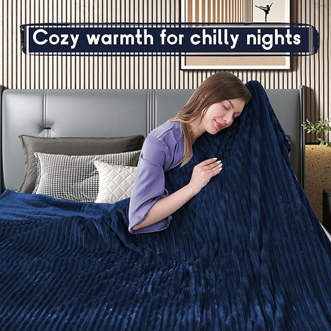 Heated Blanket Electric Blanket Twin Size 62''x84'', Soft Flannel Heating Blanket with 12 Hour Auto Off - 10 Heat Settings - Machine Washable - Navy